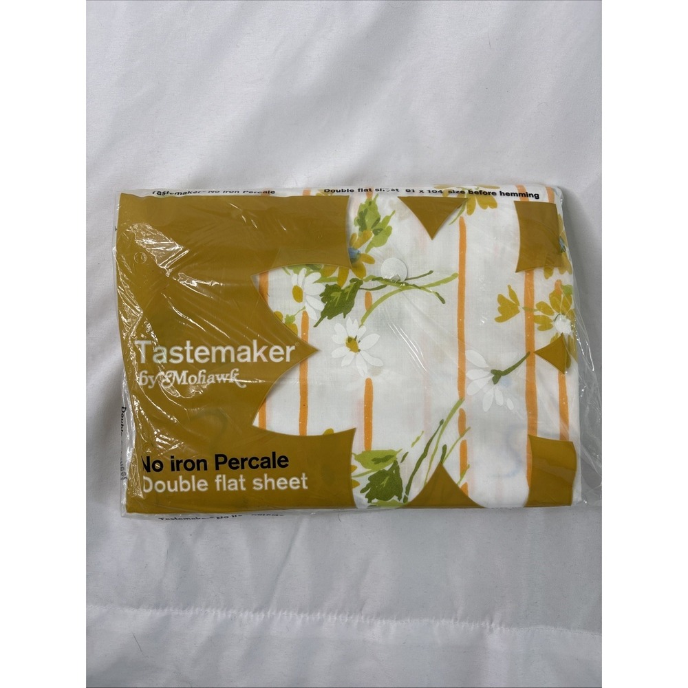 VTG Percale Tastemaker Mohawk Double Flat Sheet No‎ Iron Floral 81"x104" NOS
